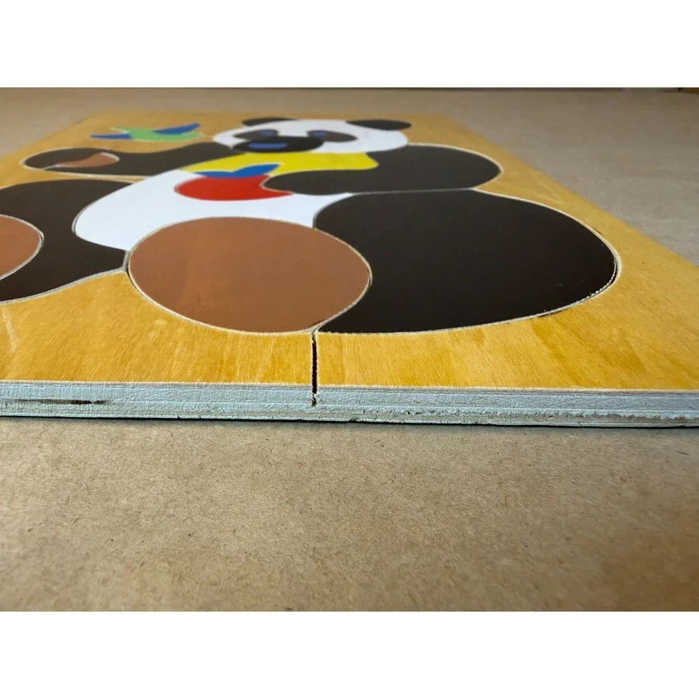 Vintage 1980s Wooden Panda Bear Puzzle • Chunky Wooden Tray Puzzle Retro Nursery
